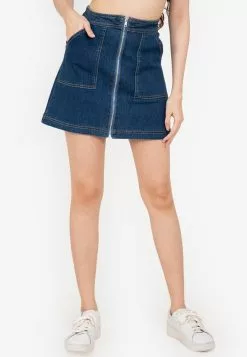 ZALORA BASICS Contrast Stitch Zip Up Denim Skirt
