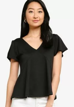 ZALORA BASICS V Neck Frill Top