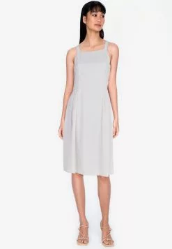 ZALORA BASICS Straight Neck Button Detail Midi Dress