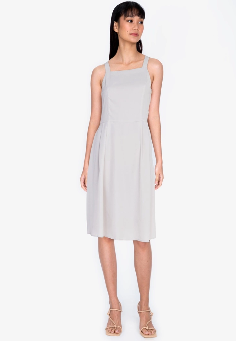 ZALORA BASICS Straight Neck Button Detail Midi Dress