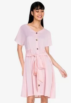 ZALORA BASICS Tie Front Short Sleeve Dress