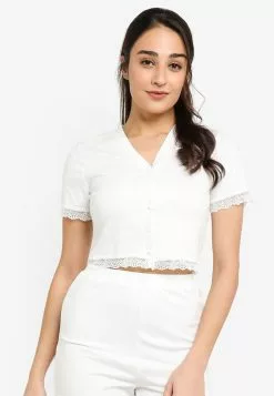 ZALORA BASICS Lounge Lace V-Neck Top Co-ord
