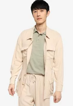 ZALORA BASICS Linen Jacket with Tie Belt