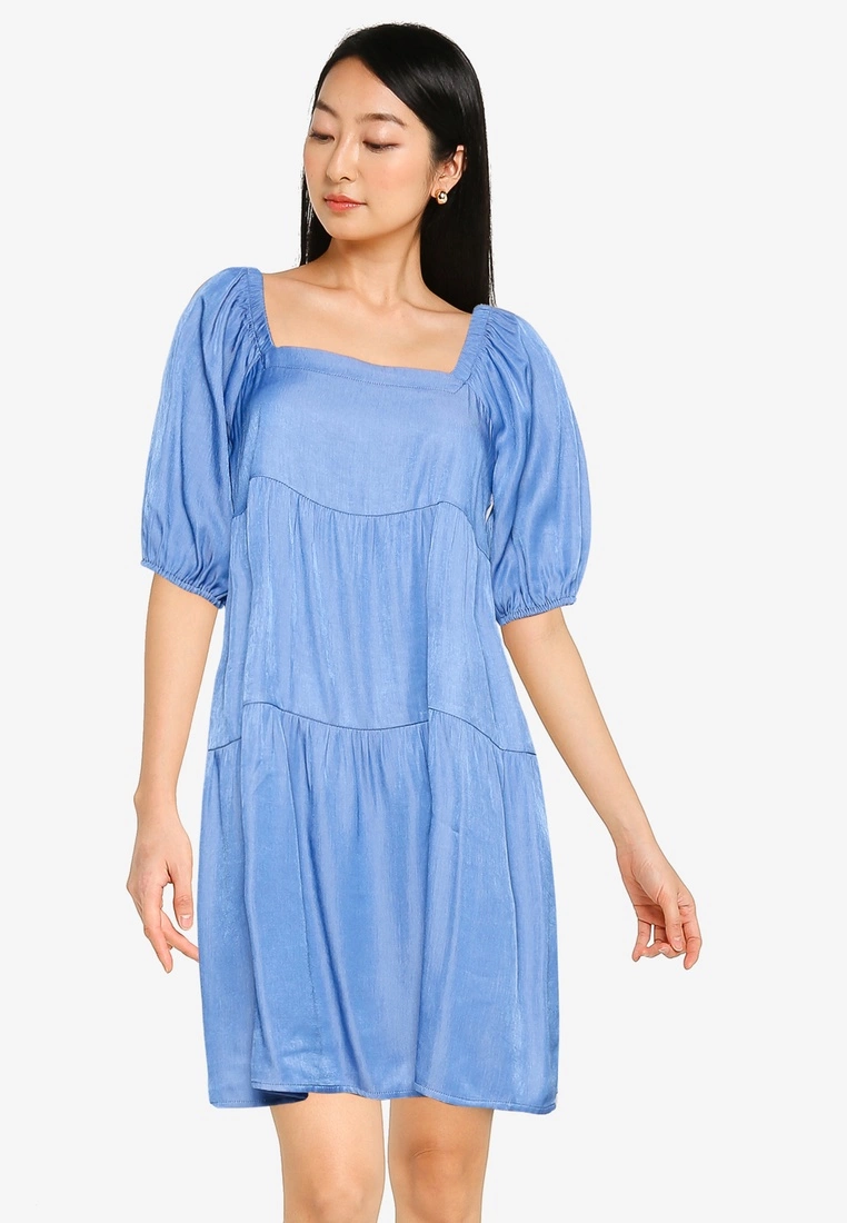 ZALORA BASICS Square Neck Chambray Dress