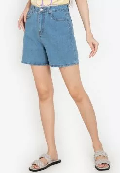 ZALORA BASICS High Rise Straight Leg Denim Shorts