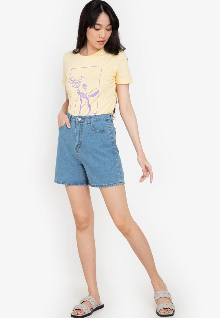 ZALORA BASICS High Rise Straight Leg Denim Shorts - Billede 4