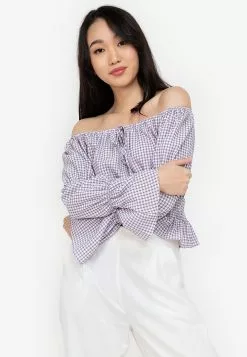 ZALORA BASICS Flare Cuff Smocked Waist Top