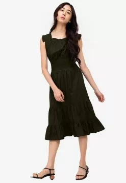 ZALORA BASICS Smocked Waist Tiered Midi Dress