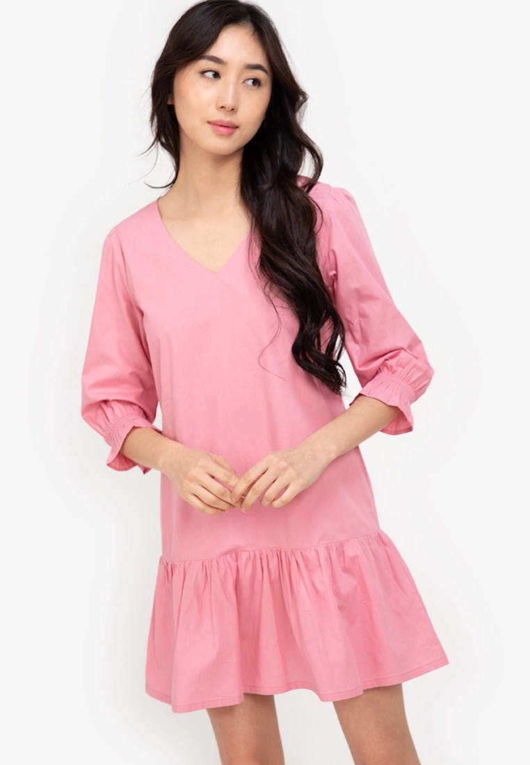 ZALORA BASICS Ruffle Hem Drop Waist Dress