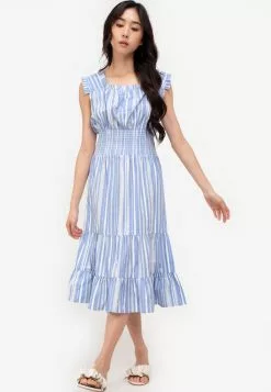ZALORA BASICS Smocked Waist Tiered Midi Dress