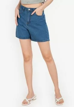 ZALORA BASICS High Rise Straight Leg Denim Shorts