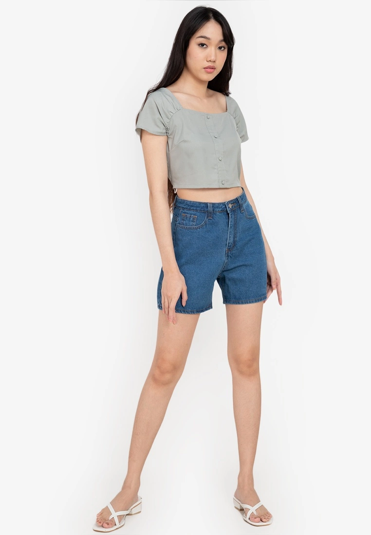 ZALORA BASICS High Rise Straight Leg Denim Shorts - Billede 4