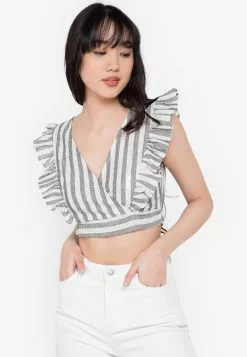 ZALORA BASICS Back Tie Tassel Detail Frill Top