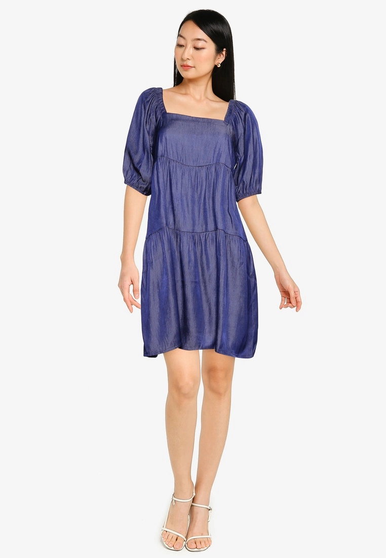ZALORA BASICS Square Neck Chambray Dress - Billede 4