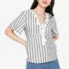 ZALORA BASICS Tassel Detail Lace Up Neck Top