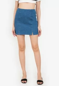 ZALORA BASICS Split Front Mini Denim Skirt