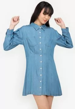 ZALORA BASICS Long Sleeve Chambray Shirt Dress