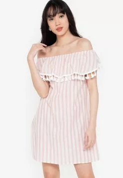 ZALORA BASICS Tassel Detail Off Shoulder Dress