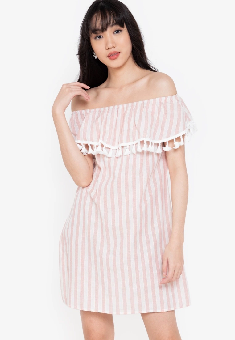 ZALORA BASICS Tassel Detail Off Shoulder Dress