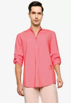 ZALORA BASICS Half Zip Stand Collar Short Sleeve Shirt