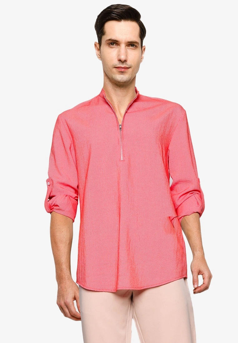 ZALORA BASICS Half Zip Stand Collar Short Sleeve Shirt
