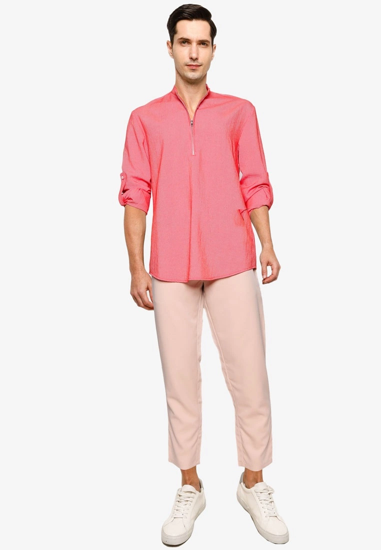 ZALORA BASICS Half Zip Stand Collar Short Sleeve Shirt - Billede 4