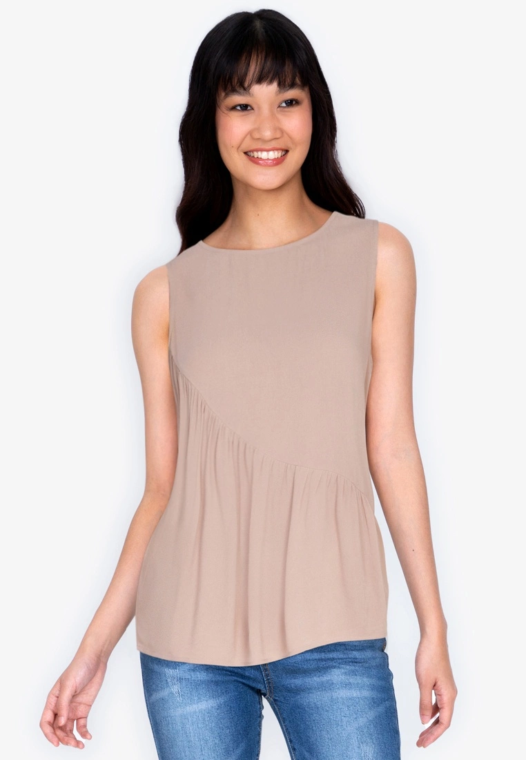 ZALORA BASICS Basic Asymmetric Frill Sleeveless Top