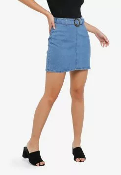 ZALORA BASICS Buckle Detail Denim Mini Skirt
