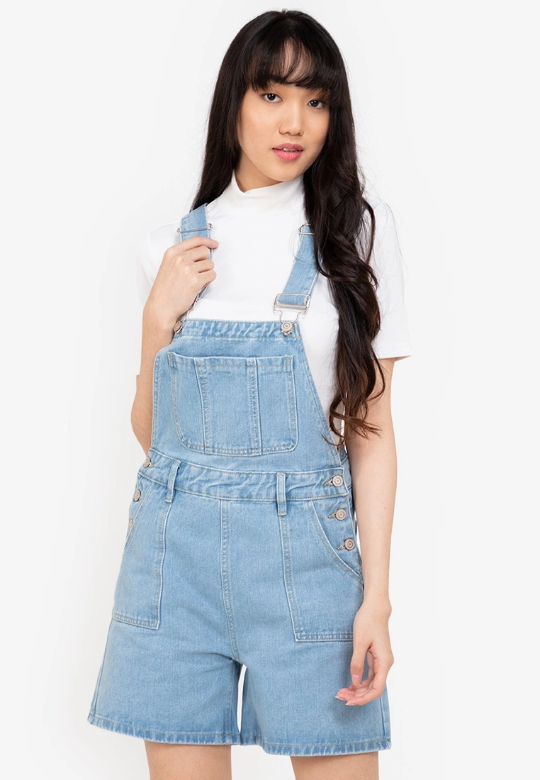 ZALORA BASICS Basic Patch Pocket Denim Dungarees