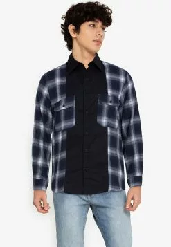 ZALORA BASICS Panelled Flannel Shirt