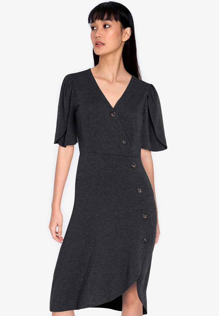 ZALORA BASICS Tulip Sleeves Asymmetric Tea Dress
