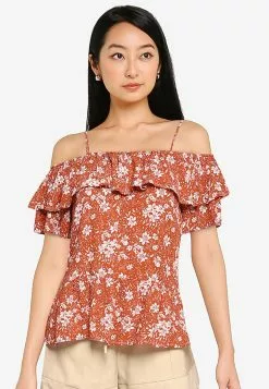 ZALORA BASICS Ruffled Cold Shoulder Top