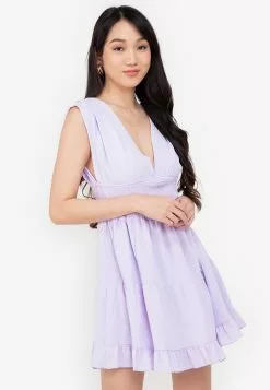 ZALORA BASICS Shirred Waist Tiered Dress