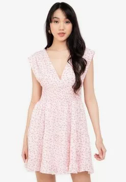 ZALORA BASICS Shirred Waist Tiered Dress
