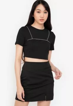 ZALORA BASICS Reflective Piping Cropped Top