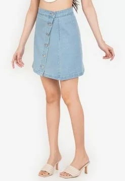 ZALORA BASICS Side Button Aline Denim Skirt
