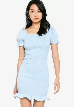 ZALORA BASICS Square Neck Smocked Mini Dress