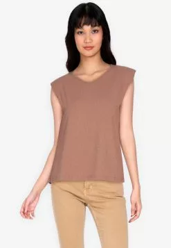 ZALORA BASICS Rib V Neck Shoulder Pad T-shirt
