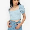 ZALORA BASICS Short Puff Sleeve Cropped Denim Top