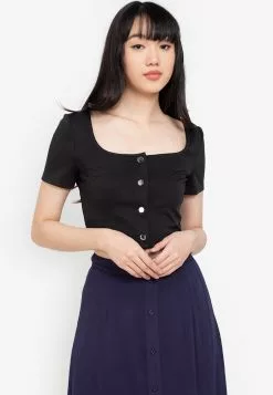 ZALORA BASICS Button Down Crop Top