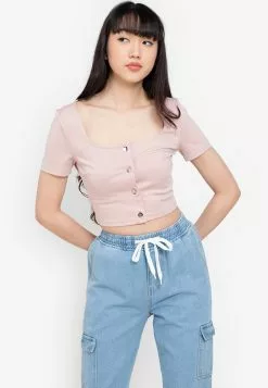 ZALORA BASICS Button Down Crop Top