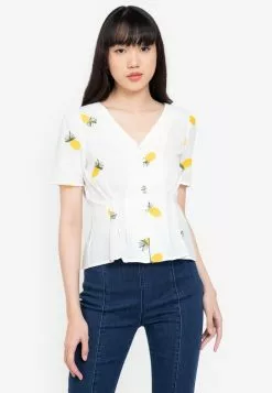 ZALORA BASICS Fruit Embroidered Puff Sleeve Top