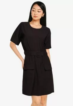 ZALORA BASICS Double Pocket Dress With Belt