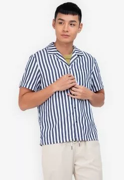 ZALORA BASICS Candy Stripes Camp Collar Shirt