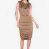 ZALORA BASICS Split Back Ruched Padded Shoulder Dress