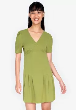 ZALORA BASICS Puff Sleeve V Neck Mini Dress