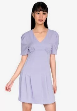 ZALORA BASICS Puff Sleeve V Neck Mini Dress