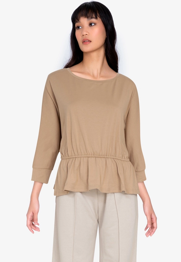 ZALORA BASICS Gathered Waist 3/4 Sleeve Top