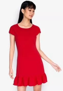 ZALORA BASICS Cap Sleeve Flutter Hem Dress