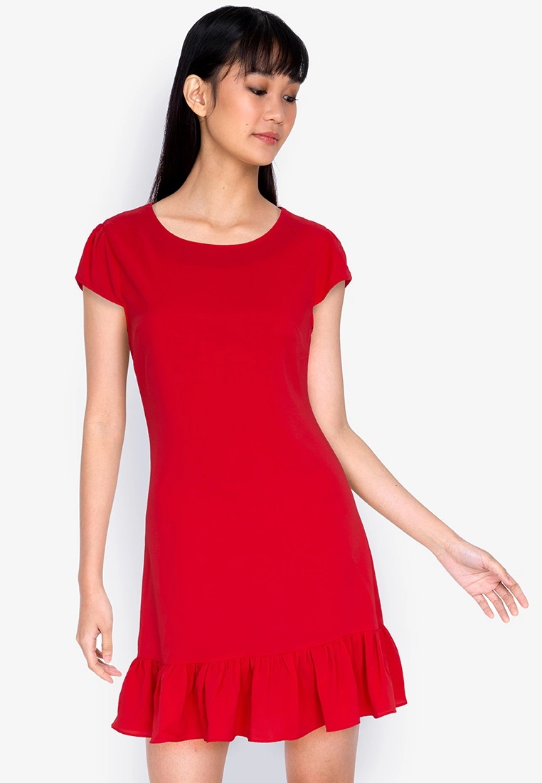 ZALORA BASICS Cap Sleeve Flutter Hem Dress